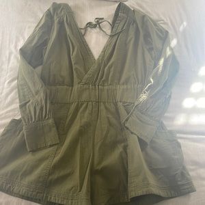 Free People army green long sleeve romper